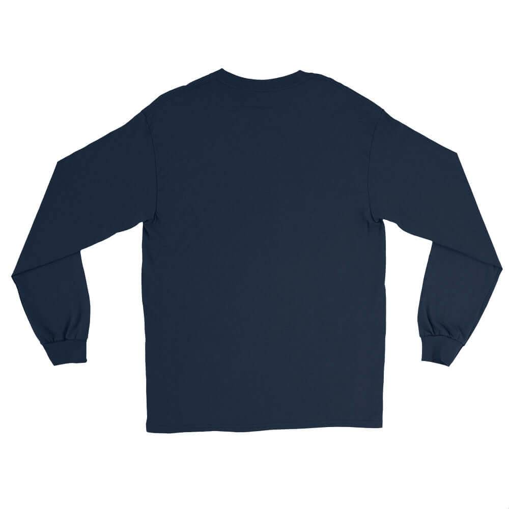 Proud Canadian long classic sleeve shirt, soft, breathable everyday O Canada clothing, navy, back view