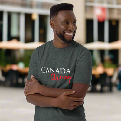 Canada strong t-shirt with white and red print O Canada clothing stylish, cool and comfortable t-shirt, proud canadian t-shirt