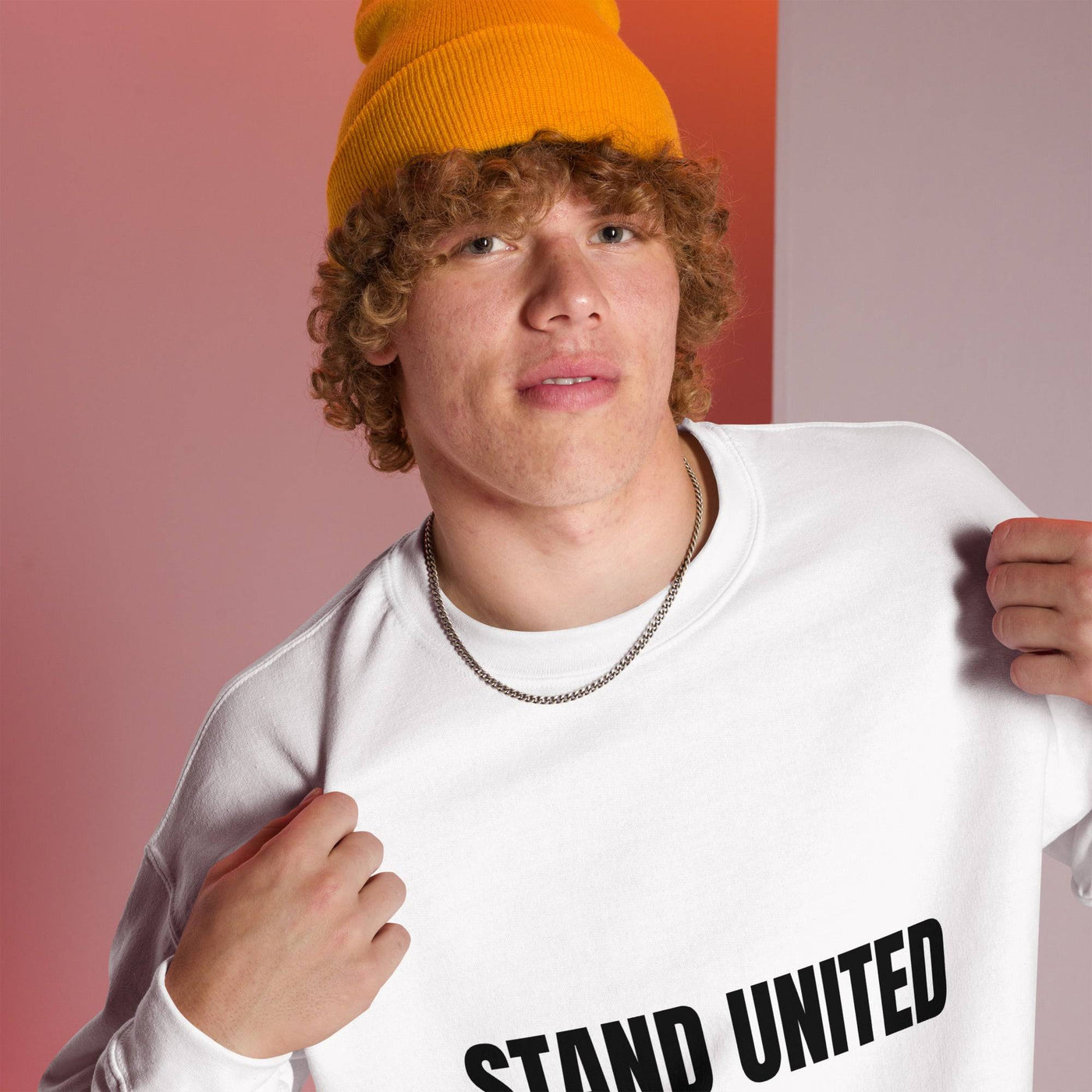 Lightweight, unisex, relaxed fit cotton-blend Canada sweater, O Canada clothing with Stand United message, trendy and stylish, white Canada Strong sweater