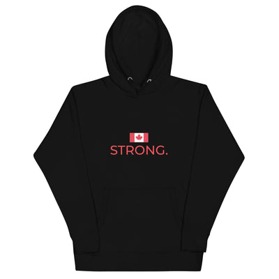 Classic, warm and stylish Canada Strong Hoodie O Canada clothing with powerful message of strength and unity, black. Canada hoodie brand.