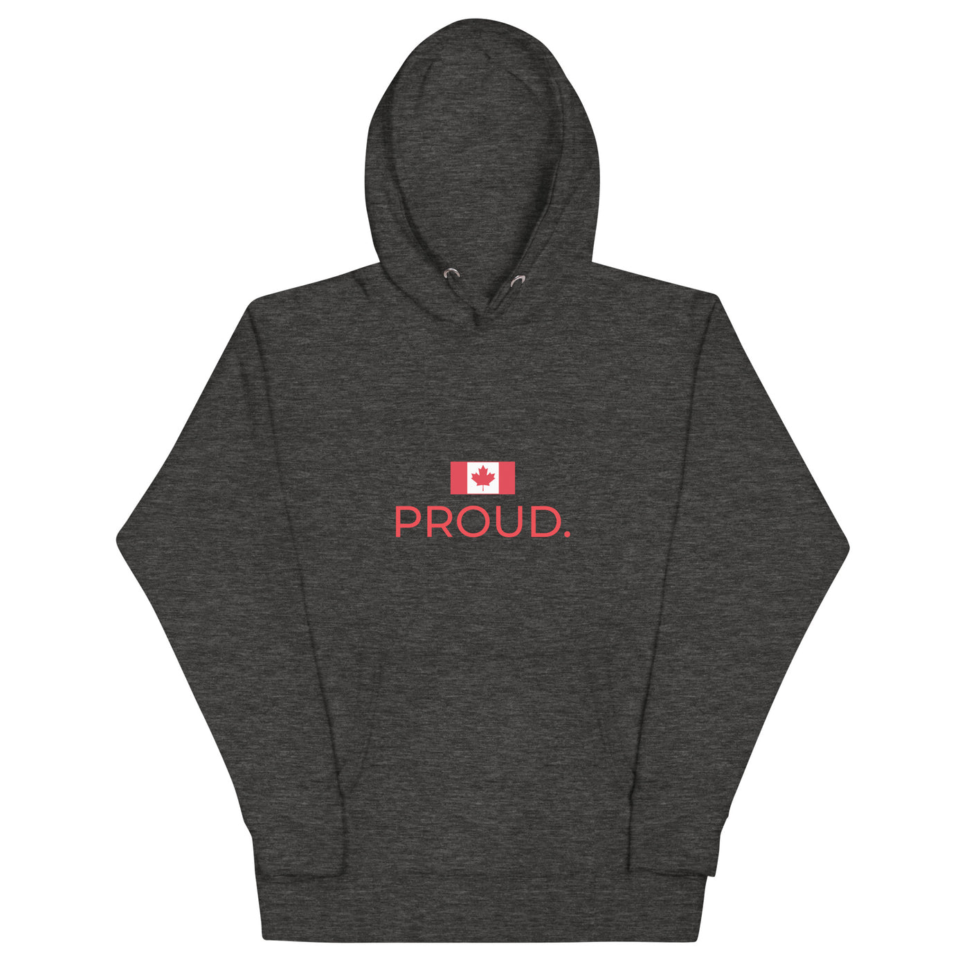 Soft, warm and cozy Canada Proud Hoodie, perfect O Canada clothing to show Canadian pride, charcoal. Canada sweater.